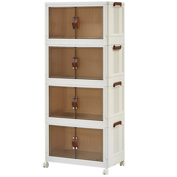 Latitude Run 4-Tier Stackable Foldable Storage Bins with Lid and Wheels