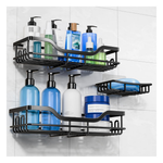 3-Pack Adhesive Rustproof Shower Caddy With Soap Holder