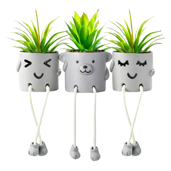 3 Pack Fake Plants In Cute Pots With Artificial Flowers