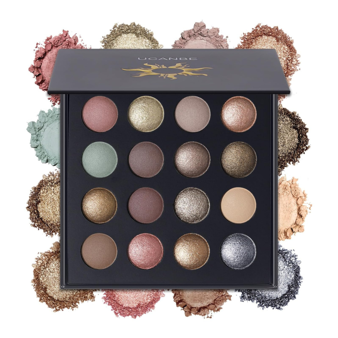 5.4 oz Ucanbe Baked Eyeshadow Makeup Palette W/ Hidden Gems (16-Colors)