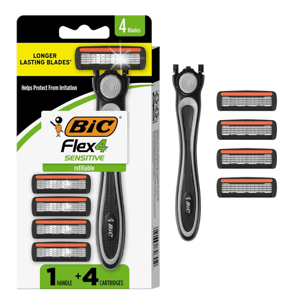 BIC Flex 4 Men's Refillable Razor Kit W/ 1 Handle & 4 Cartridges