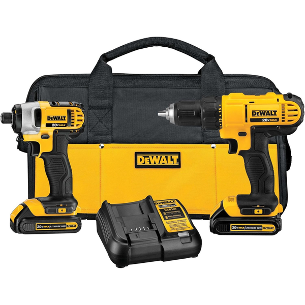 Dewalt 20V Cordless Drill & Impact Driver W/ 2 Batteries, Charger & Bag
