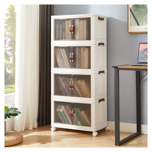 Latitude Run 4-Tier Stackable Foldable Storage Bins With Lid And Wheels