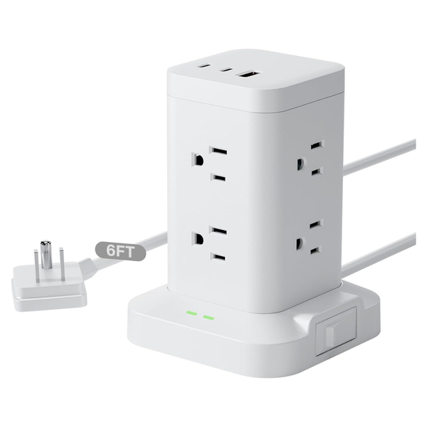 Power Strip Tower With 1800J Surge Protection, 8 Outlets & 6ft Cord