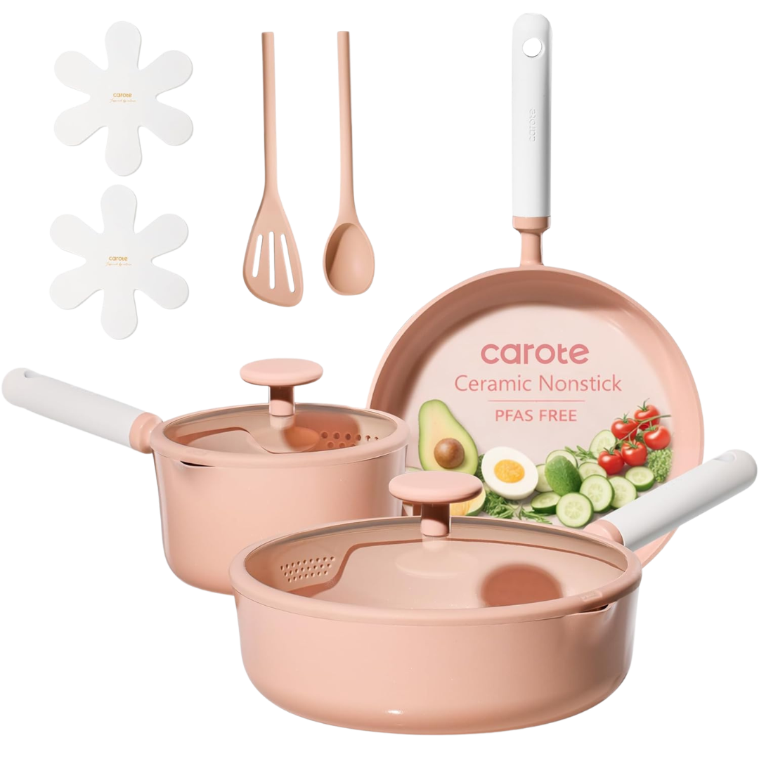 9-Piece Carote Ceramic Nonstick Cookware Set With Lid