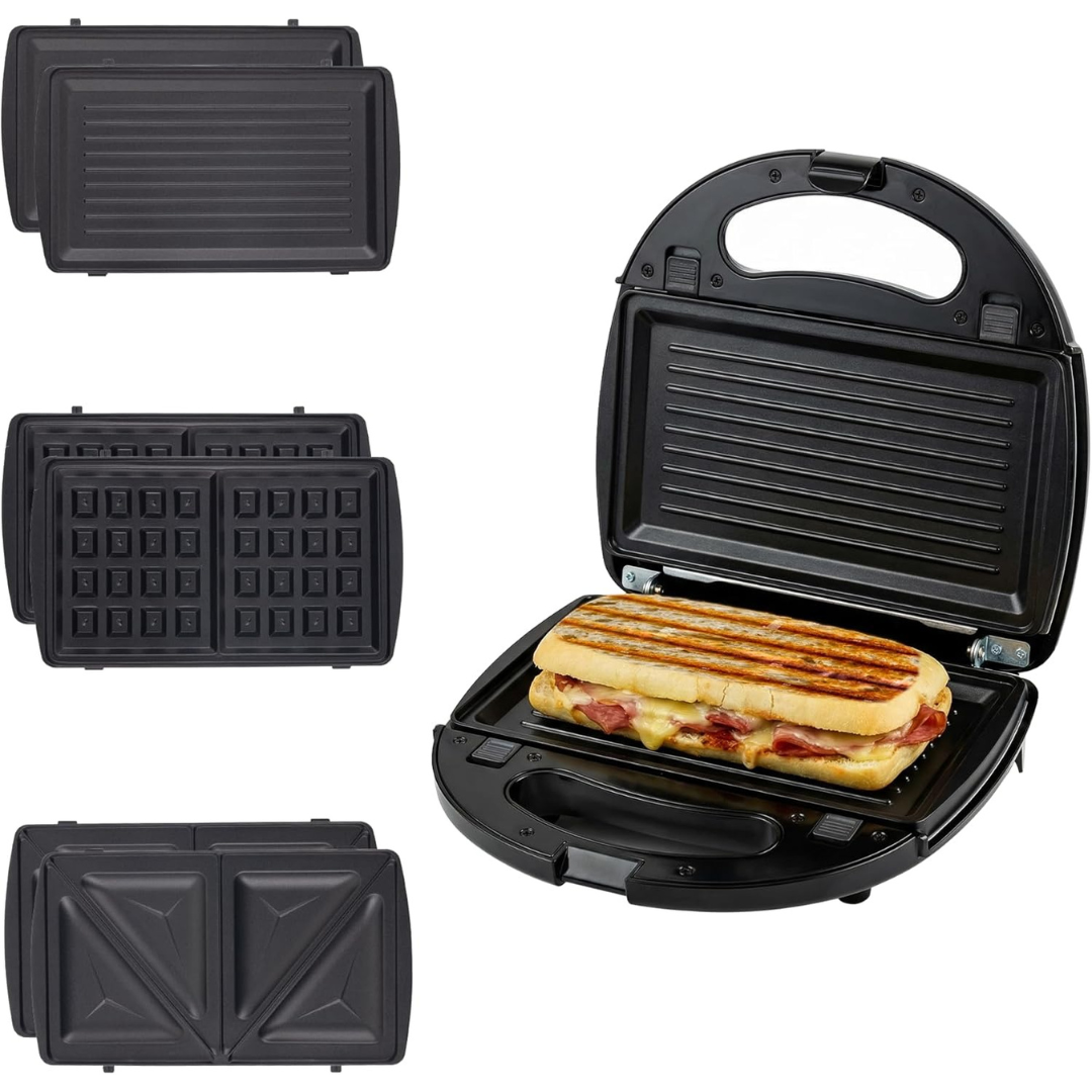 Ovente 3-in-1 Electric Sandwich Maker W/ Removable Non-Stick Plates