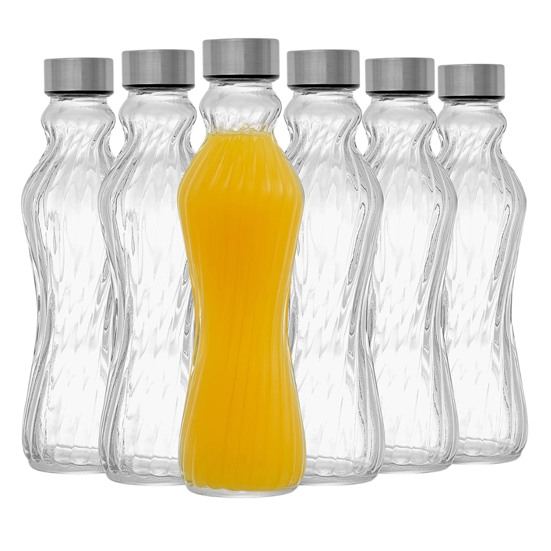 Set Of 6 18-Oz JoyJolt Fluted Glass Water Bottles W/ Stainless Steel Lids