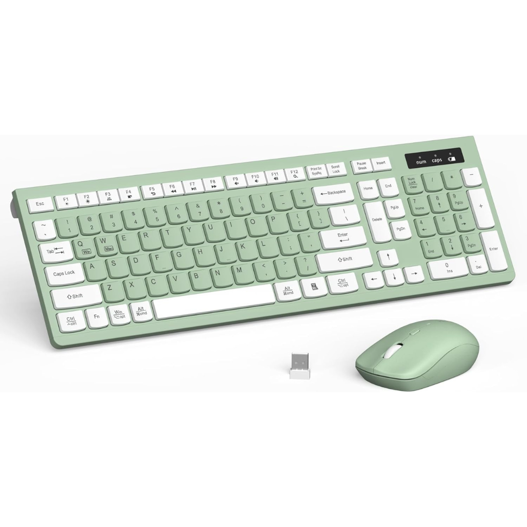 Reccazr Silent Wireless Full-Sized Keyboard & Mouse Combo