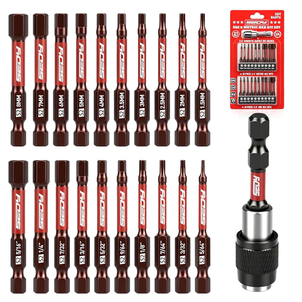 21-Piece 2.5" Hex Head Allen Wrench Drill Bit Set