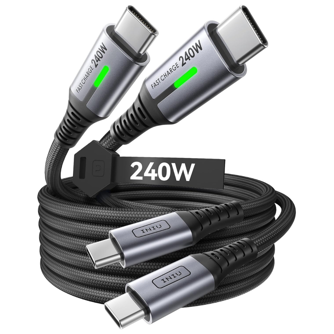 2-Pack 6.6ft INIU 240W USB-C Braided Charging Cable