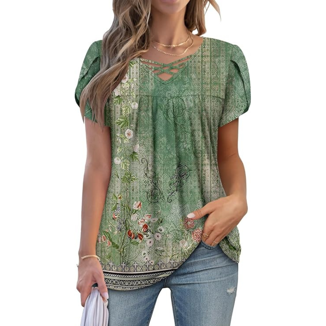Women's Short Sleeve V Neck Summer Shirts