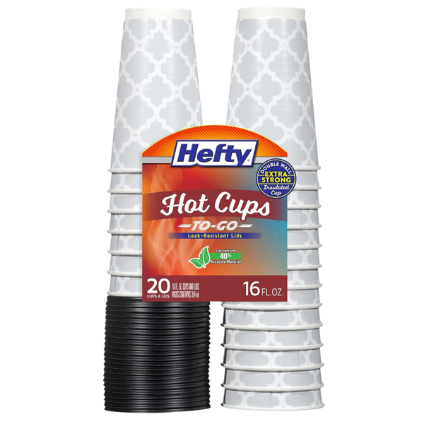 20-Count Hefty Paper Disposable Hot Cups With Lids (16 Oz)