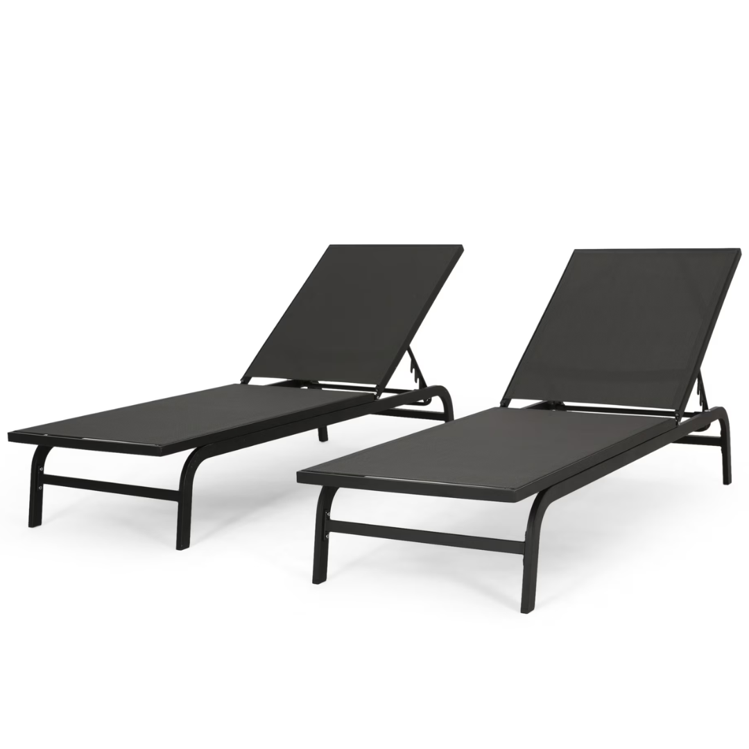Set of 2 Noble House Wilsey Reclining Aluminum Outdoor Chaise Lounge