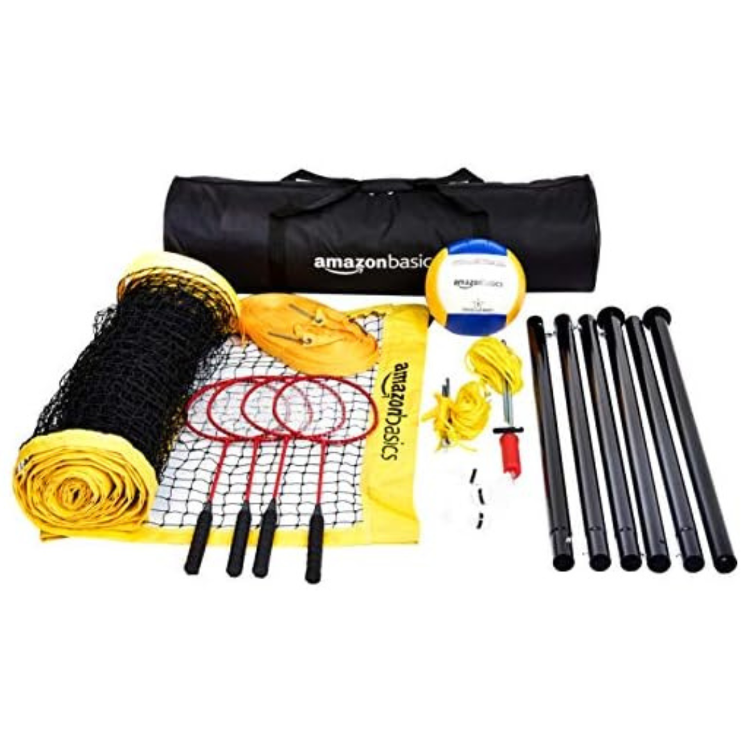 Amazon Basics Outdoor Volleyball and Badminton Combo Set