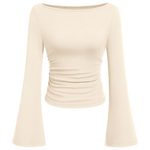 Women's Boat Neck Ribbed Crop Top