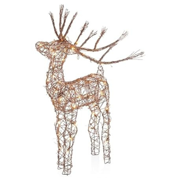 Alpine Corporation 35" Tall Outdoor Rattan Reindeer Lawn Decoration
