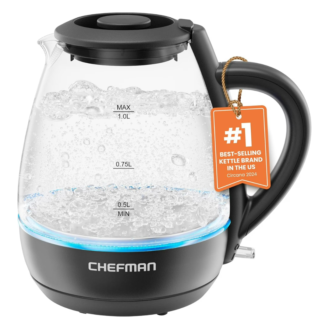 Chefman 1L Electric Glass Kettle W/ LED Indicator Light