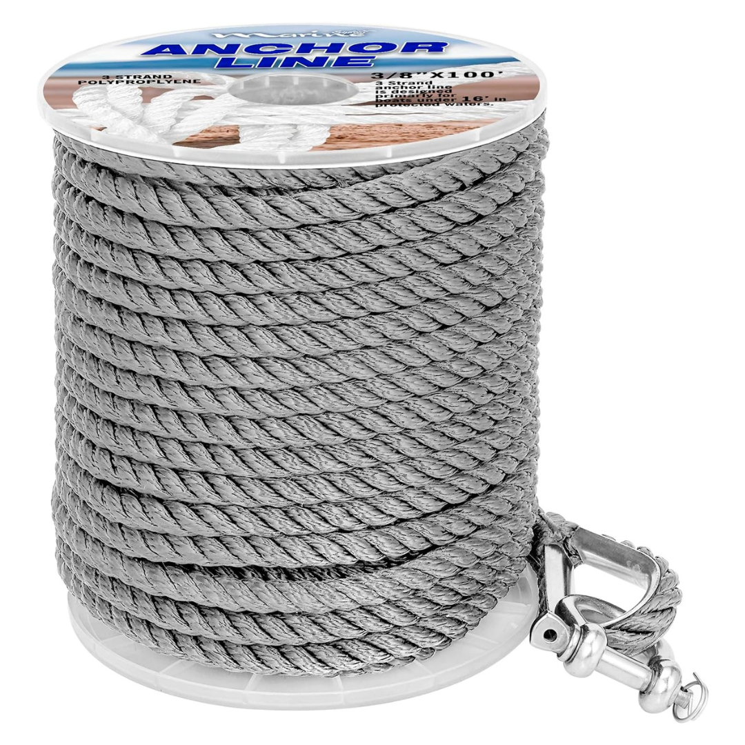 Boat Anchor Line 3 Strand Anchor Rope (3/8" X100', Grey)