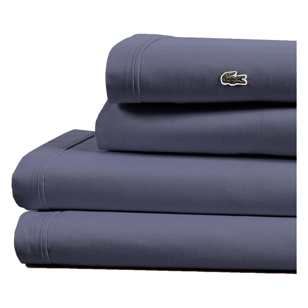 4-Piece Lacoste 100% Cotton Percale Sheet Set (Queen, Vintage Indigo)
