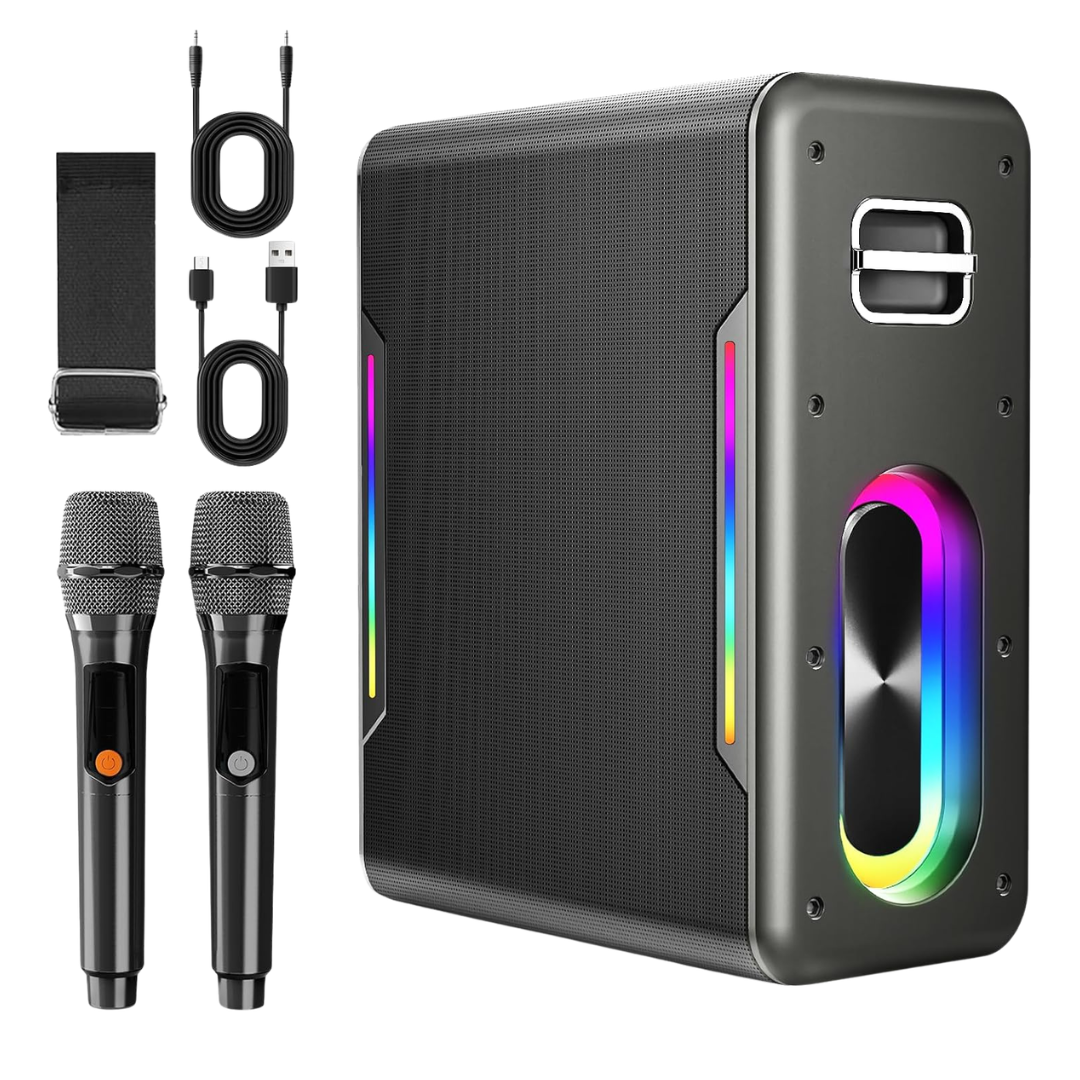 Portable Bluetooth Karaoke Machine With 2 Wireless Microphones