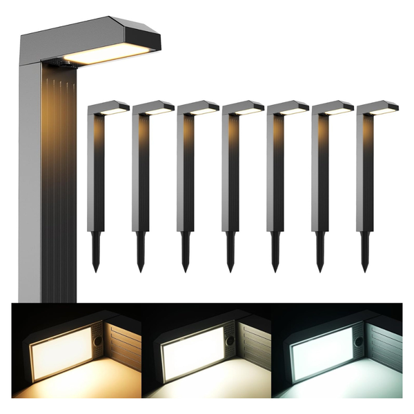 8-Pack 3 Color In 1 Solar Pathway Outdoor Lights