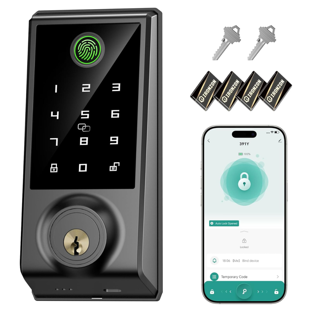 5-in-1 Keyless Entry Fingerprint Smart Door Lock With App Control