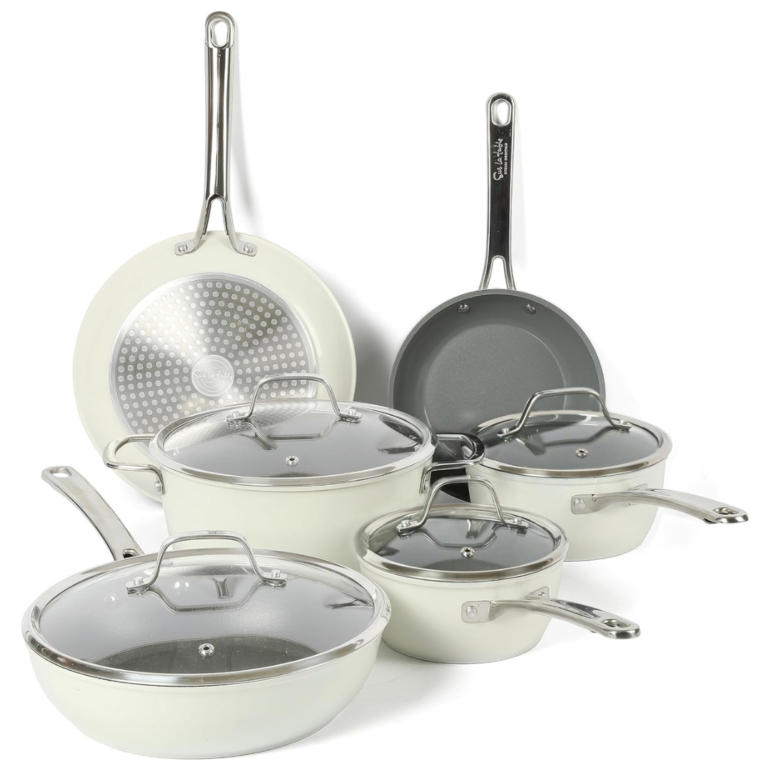 10-Piece Sur La Table Nonstick Ceramic Cookware Set (Linen White)