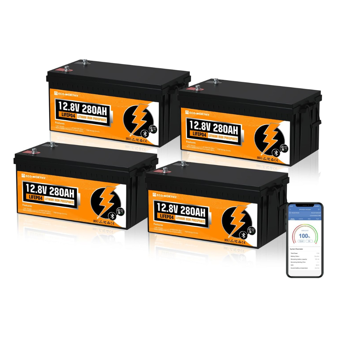 4-Pack 48V 280Ah Solar System Home Backup Lithium Battery With Bluetooth
