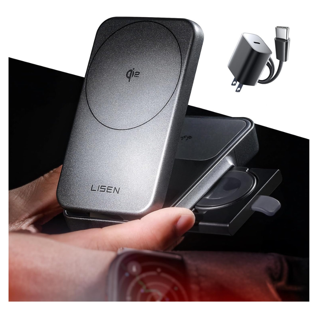 LISEN 3-in-1 Qi2 MagSafe 15W Fast Charging Station