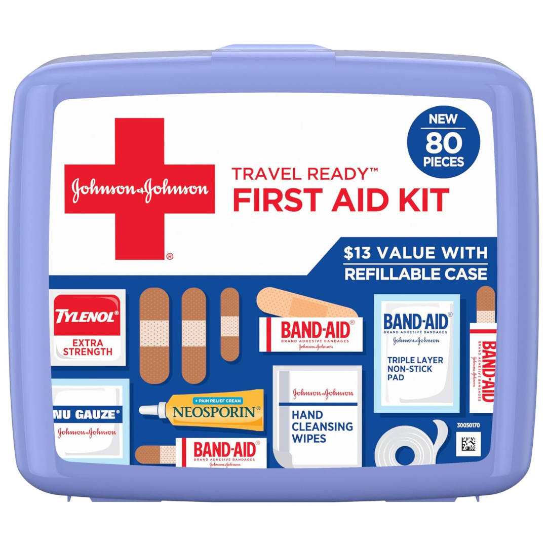 80-Piece Band-Aid Travel Ready Portable Emergency First Aid Kit
