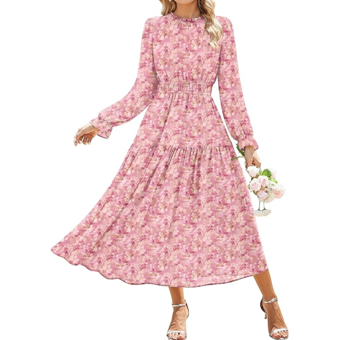 Women's Long Sleeve Chiffon Maxi Dress With Pockets (various)