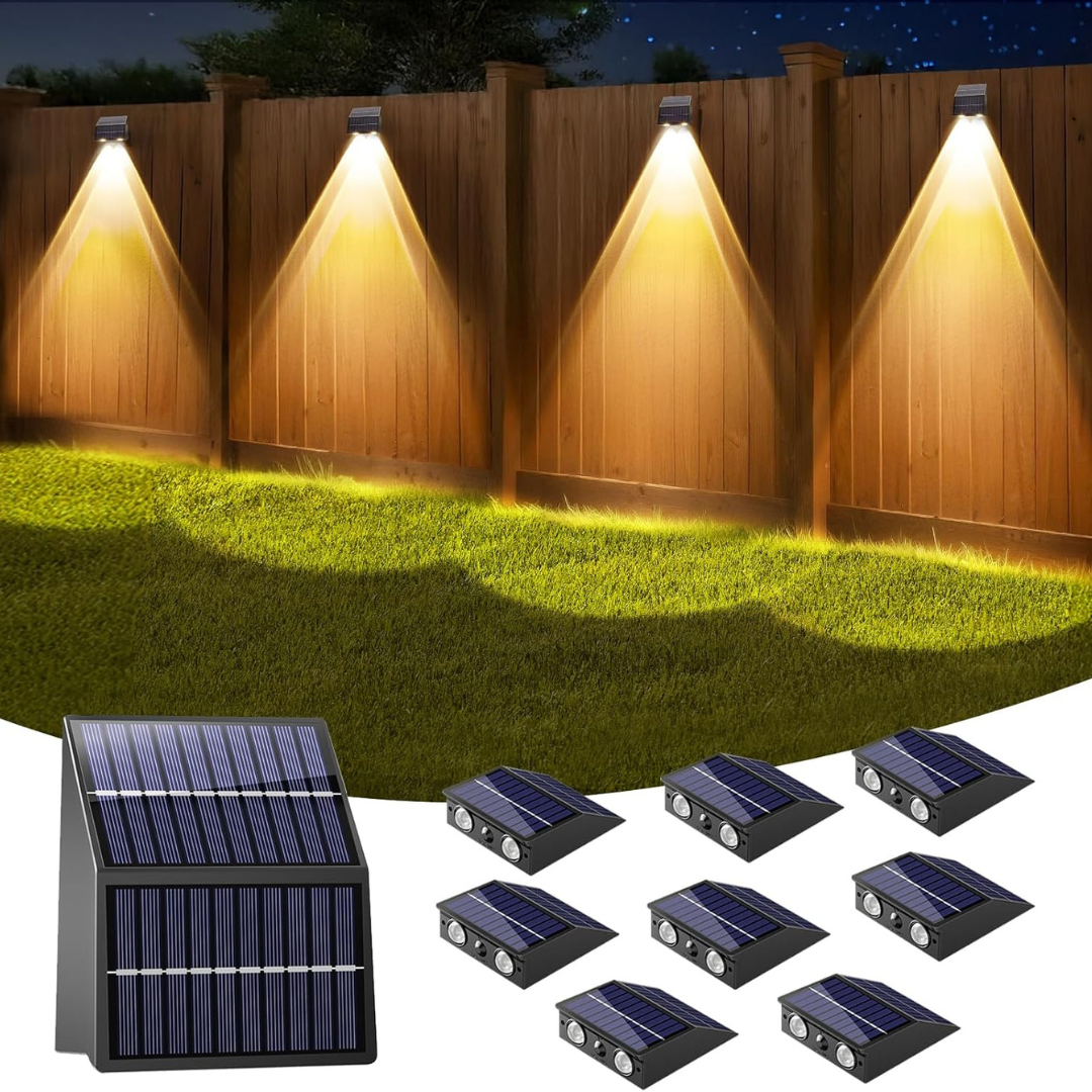 8-Pack Artcool Solar Fence Lights Outdoor With Dual Panels