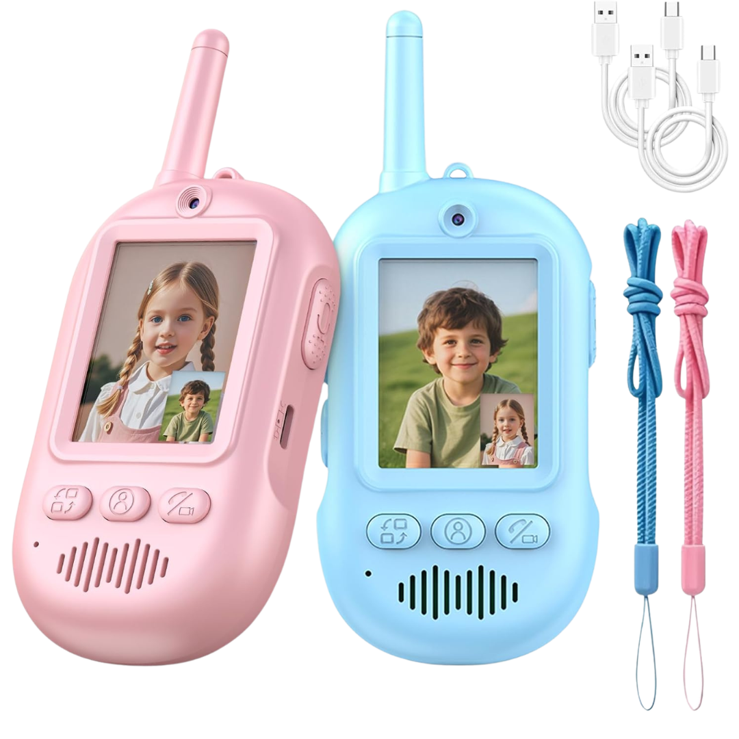 2-Pack Kids Rechargeable Long Range Video Walkie Talkies W/ Voice Changer