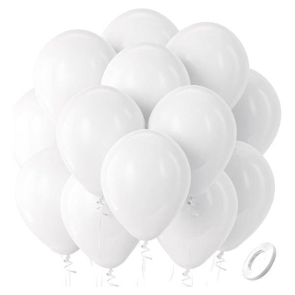 100-Pack Bezente White Balloons Latex Party Balloons