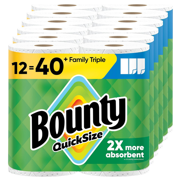 12 Family Triple Rolls Of Bounty Quick-Size Paper Towels
