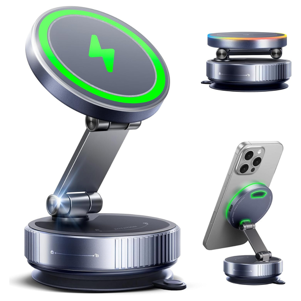 15W 360º Rotating MagSafe Suction Car Mount Phone Charger