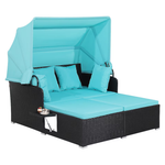 Wellfor Rattan Outdoor Daybed With Blue Cushions And Rattan Frame