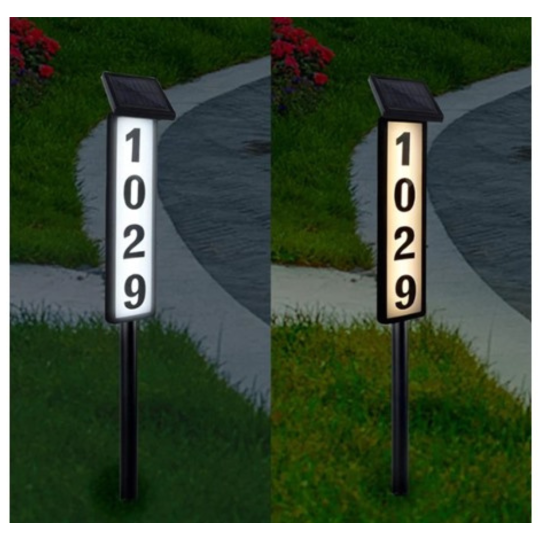 LED Illuminated Solar Lighted House Address Sign W/Ground Stake