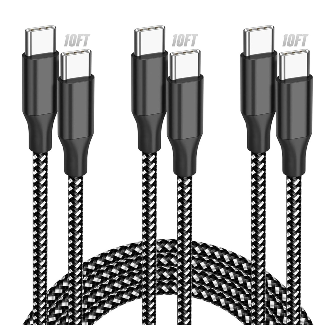 3-Pack 10ft USB-C To USB-C Fast Charging Cables