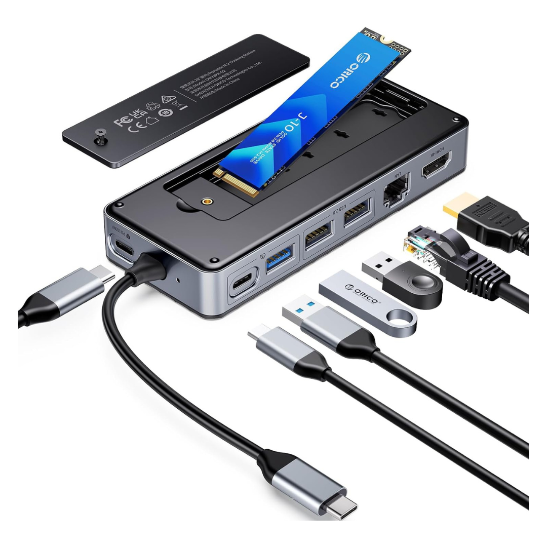 Orico 8-in-1 USB-C Docking Station Hub W/ M.2 SSD Enclosure & 100W PD