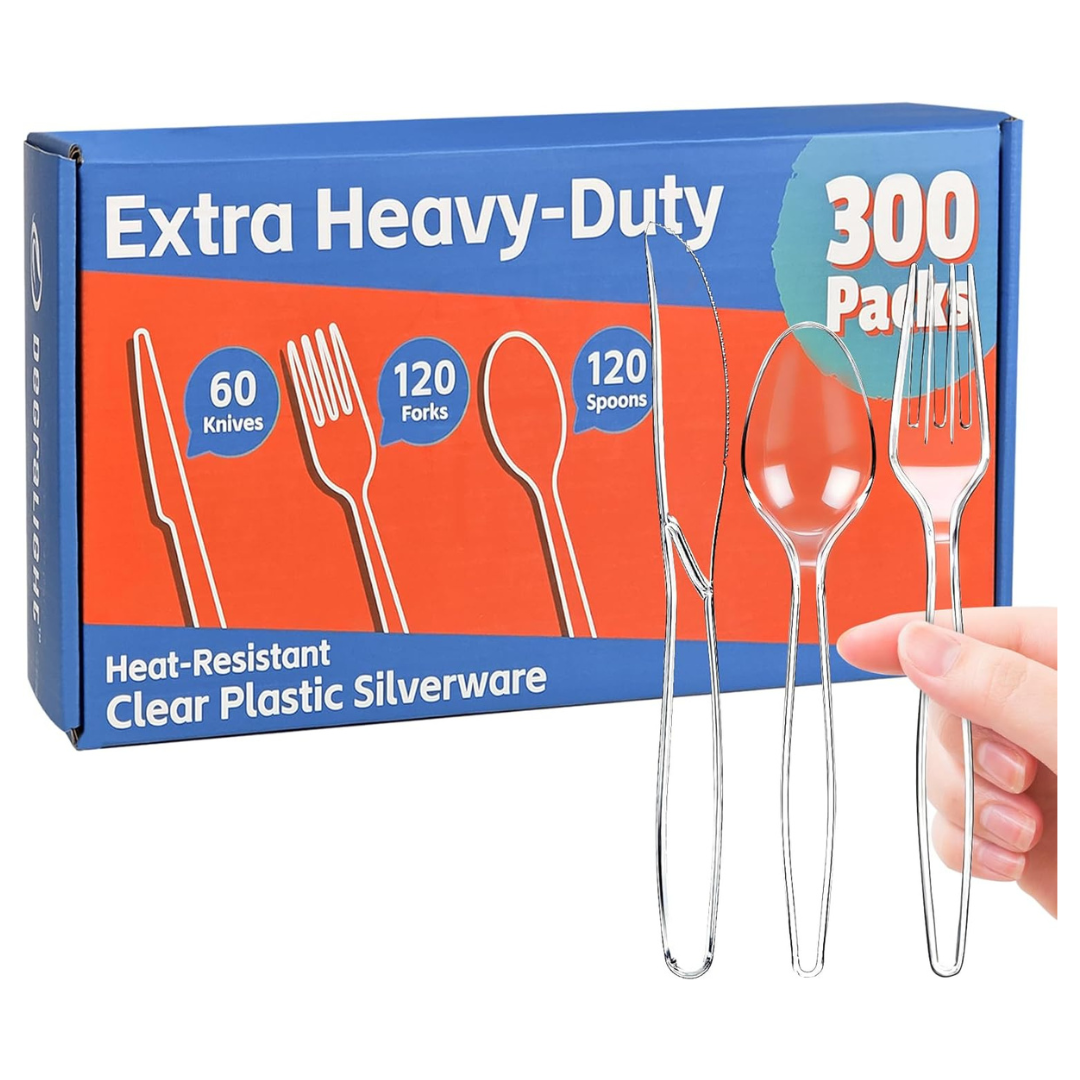 300-Count Heat Resistant Heavy Duty Clear Plastic Silverware Set