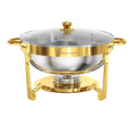 4-Sets Of 5QT Stainless Steel Gold Chafing Dishes W/ Buffet Warmers & Glass Lids