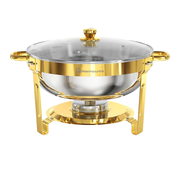 4-Sets Of 5QT Stainless Steel Gold Chafing Dishes W/ Buffet Warmers & Glass Lids