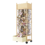 3-Tier Solid Wood Plush Toy Zoo Holder With Wheels & Drawer