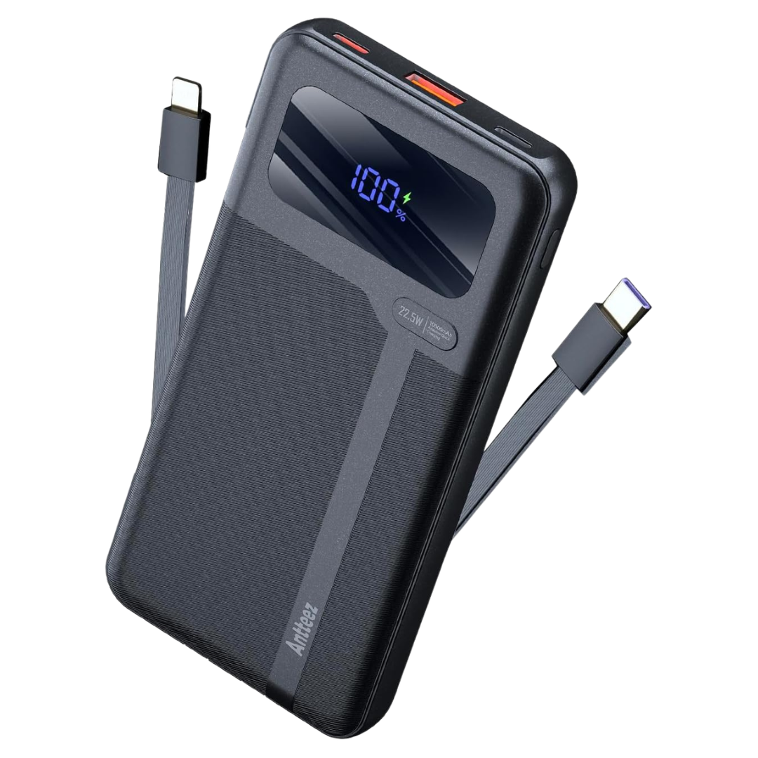 10000mAh Fast Charging 22.5W Power Bank With Built In Cable
