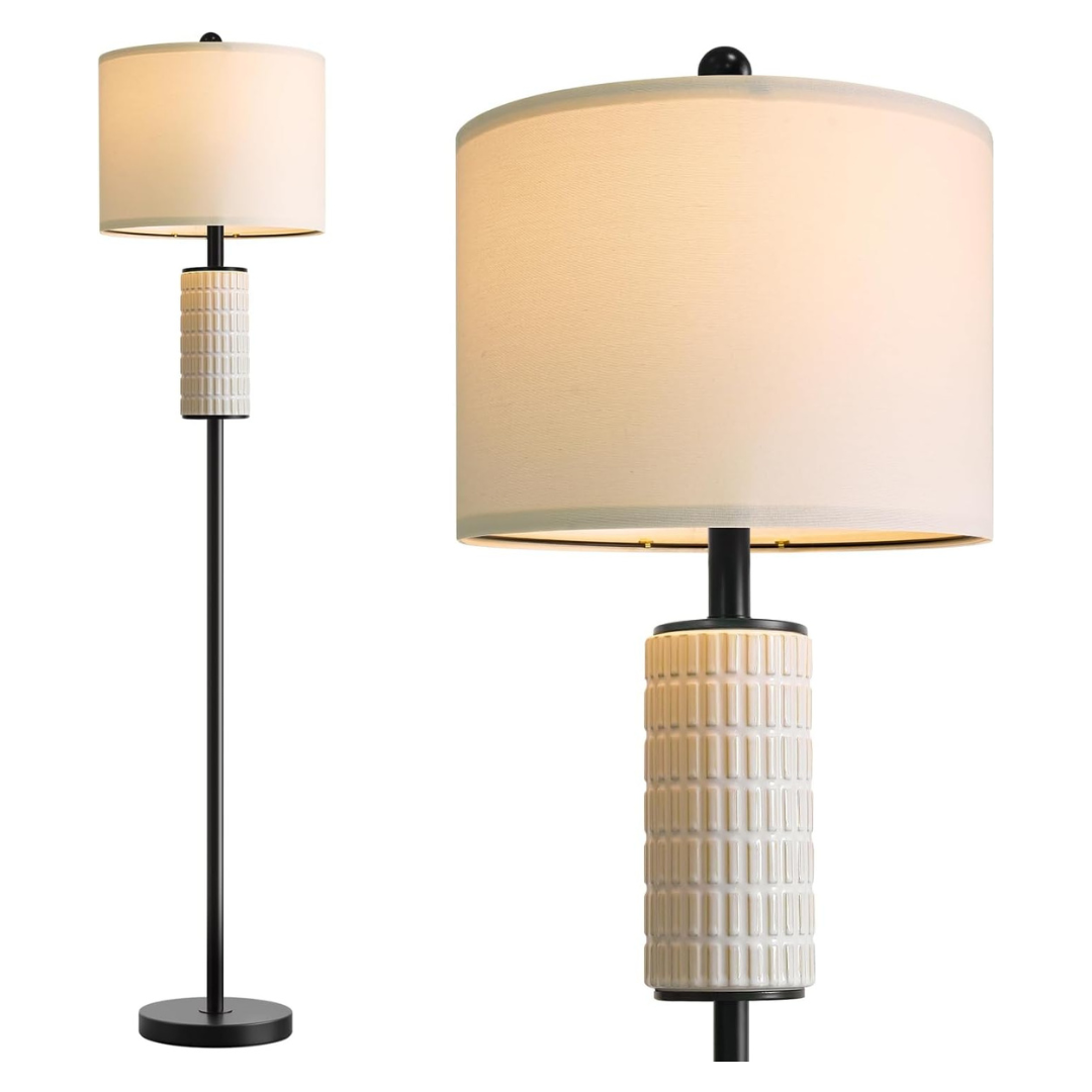 64" Farmhouse Black Ceramic Standing Floor Lamp With Rotary Switch