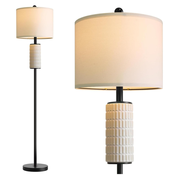 64" Farmhouse Black Ceramic Standing Floor Lamp With Rotary Switch