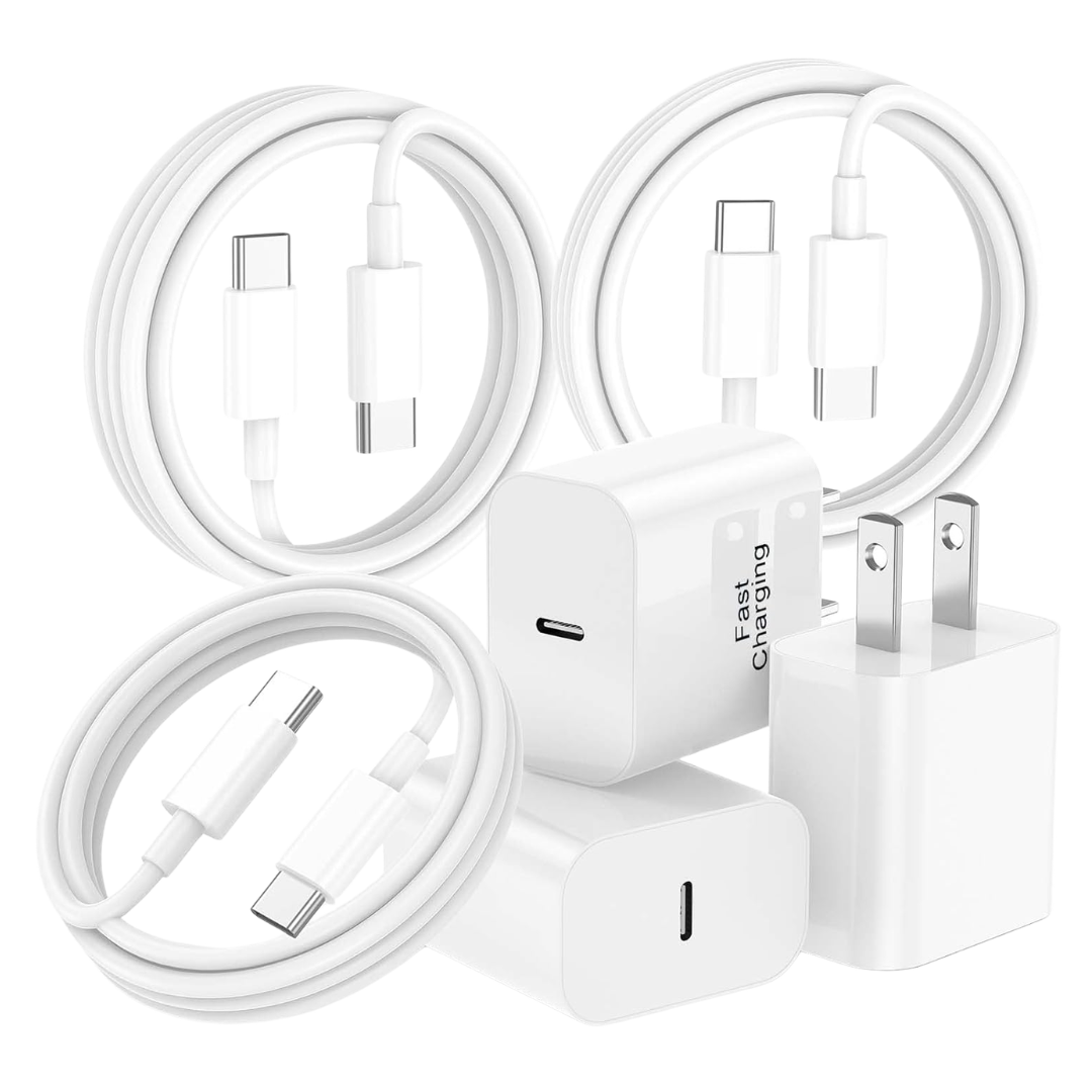 3-Pack 20W USB-C Fast Charger With 6ft 60W Cables