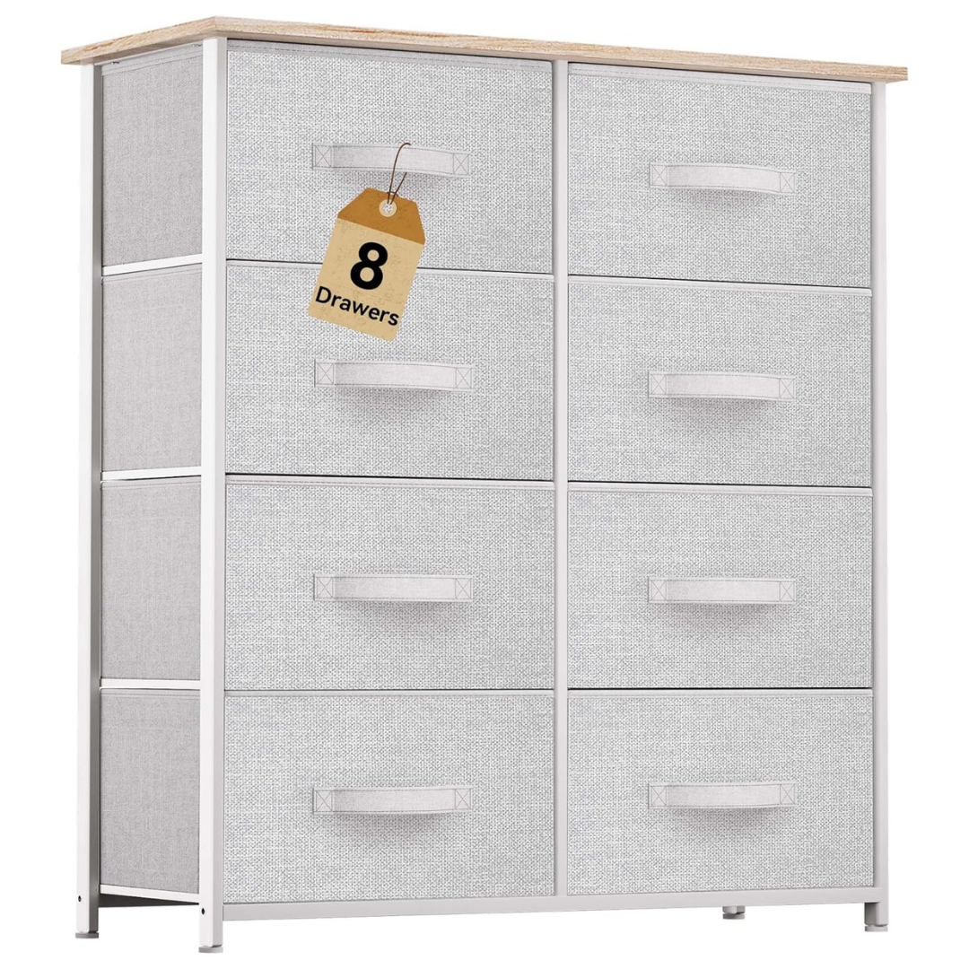 8-Drawer Fabric Dresser With Steel Frame & Wooden Top