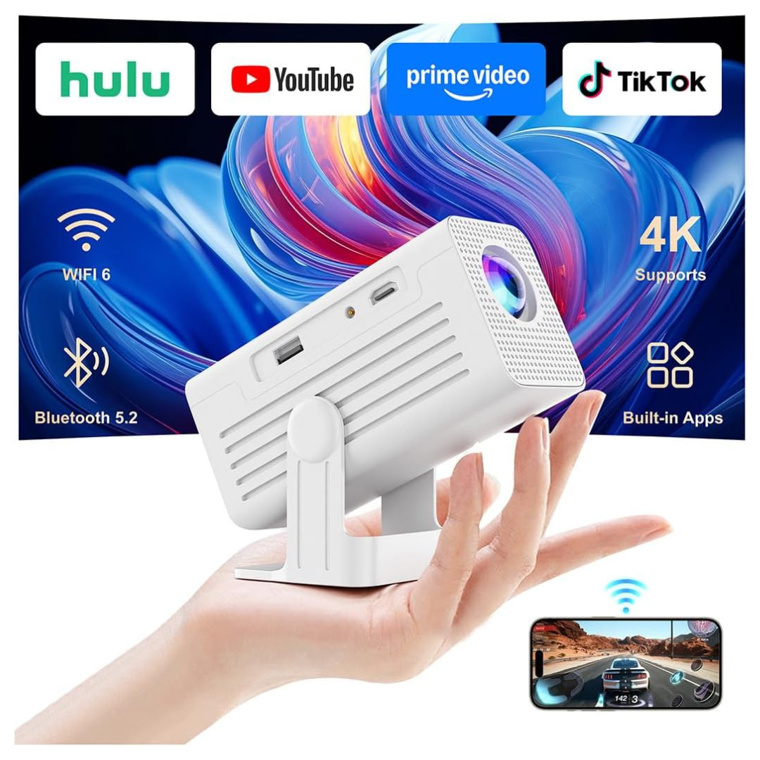 Smart WiFi Bluetooth 4K Movie Projector With Speaker